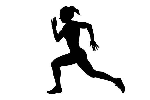 young female athlete runner run sprint race black silhouette young female athlete runner run sprint race black silhouette womens track stock illustrations