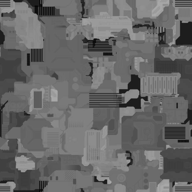 istock Seamless repeating pattern of height maps. Can be used for futuristic objects in 3D 1320309592