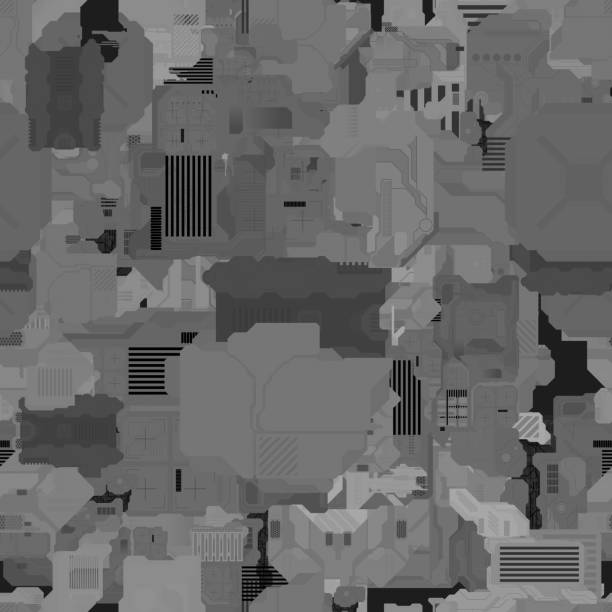 istock Seamless repeating pattern of height maps. Can be used for futuristic objects in 3D 1320309606