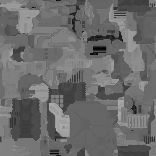 istock Seamless repeating pattern of height maps. Can be used for futuristic objects in 3D 1320309651