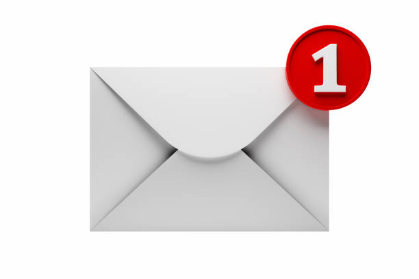 istock White postal envelope with the number one on a red icon isolated on a white background. 1320312098