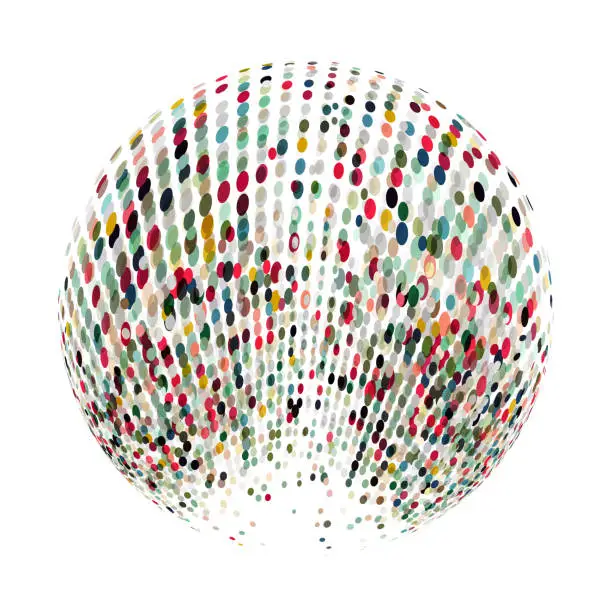 Vector illustration of colorful dots textured 3d sphere symbol