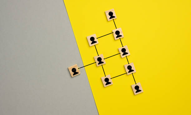 istock wooden blocks with figures on a gray yellow background, hierarchical organizational structure of managemen 1320315920