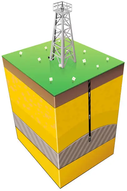 Vector illustration of Oil well with an oil field
