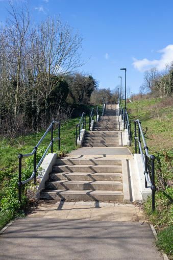 Steps leading up from the station at Leigh-on-Sea, Essex, England
