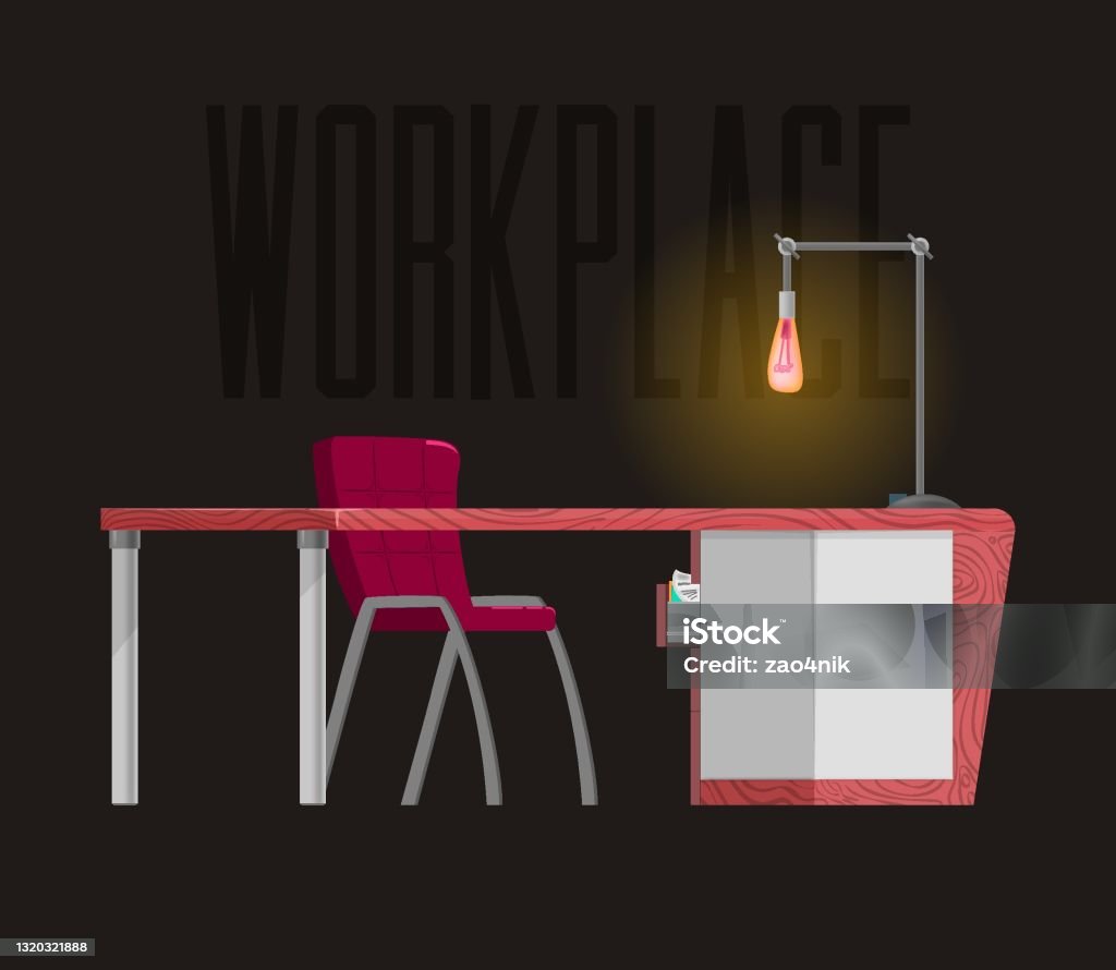 Clean Empty Workdesk Animation Empty Workplace Vacant Desk Chair Desk Lamp Cartoon Style Stock ...