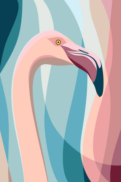 Flamingo portrait Abstract artistic background with flamingo bird head in pastel pink and blue colors. Vector illustration flamingo stock illustrations