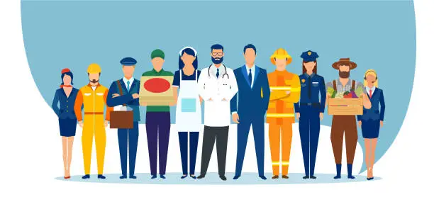 Vector illustration of Vector of a diverse group of people of different professions and occupations