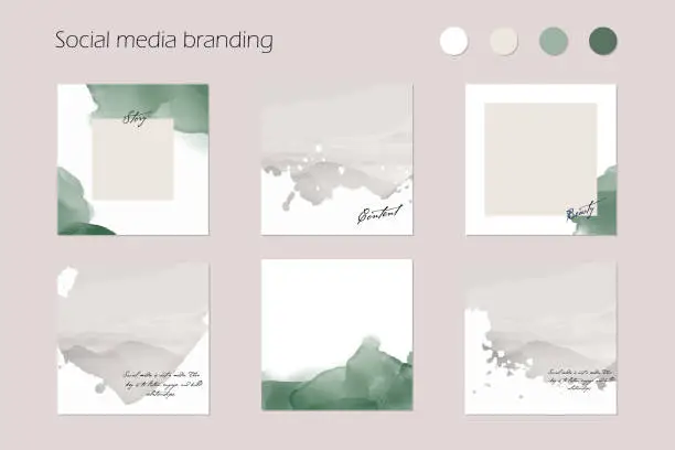 Vector illustration of minimal abstract Instagram social media story post feed background, web banner template. green pastel watercolor vector texture frame mock up. for beauty, jewelry, cosmetics, care, wedding, make up