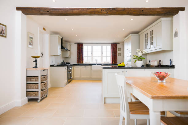 istock Modern farmhouse kitchen dining room, UK interior design 1320333028