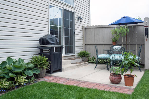 Cozy Condo Garden Patio with Plants stock photo