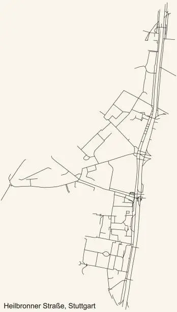 Vector illustration of Street roads map of the Heilbronner Straße quarter inside Nord district of Stuttgart, Germany