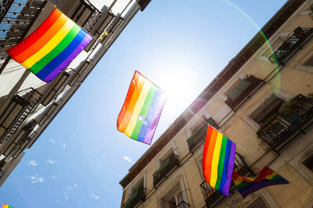 istock Rainbow Flag Gay Rights Pride in Chueca district, Madrid 1320337571