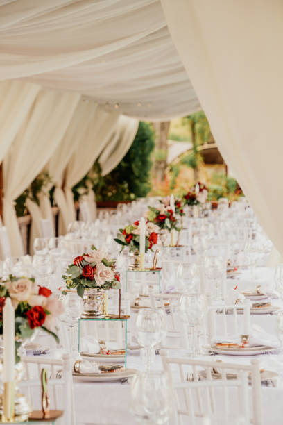 istock Set table at a wedding banquet in the park. 1320338817