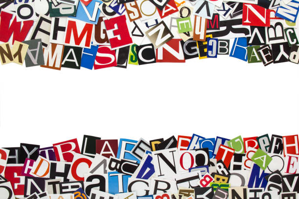 istock Alphabet letters cutting from paper magazine on white background with copy space for text. Abstract collage from clippings with newspaper magazine letters. 1320339652