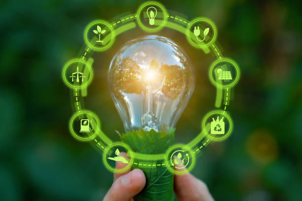 istock Light bulb with industry of power generation icon 1320343056