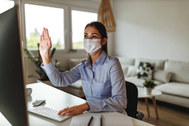 istock Woman having online interview with someone. 1320344077