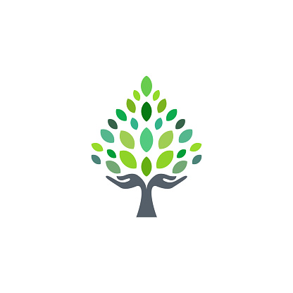 tree hand logo, nature hand tree wellness health logo symbol icon vector design
