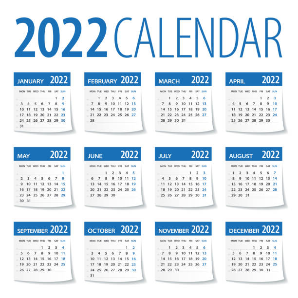 zestaw liści kalendarza 2022. tydzień zaczyna się w poniedziałek. ilustracja wektorowa - calendar september personal organizer event stock illustrations