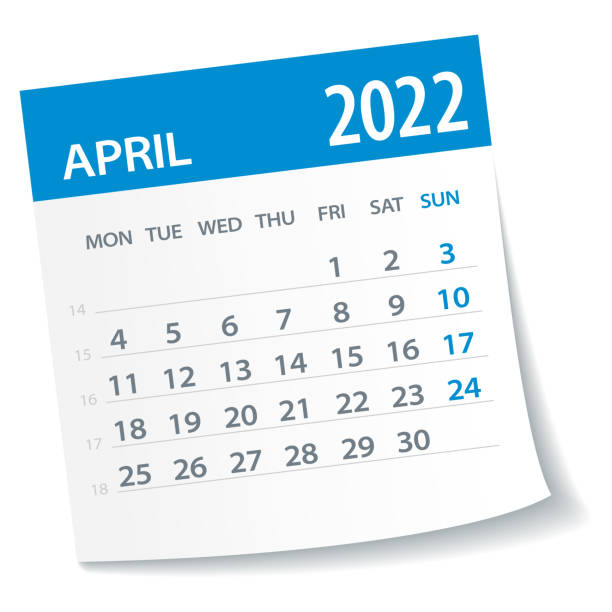 illustrazioni stock, clip art, cartoni animati e icone di tendenza di foglia calendario aprile 2022. la settimana inizia il lunedì. illustrazione vettoriale - april
