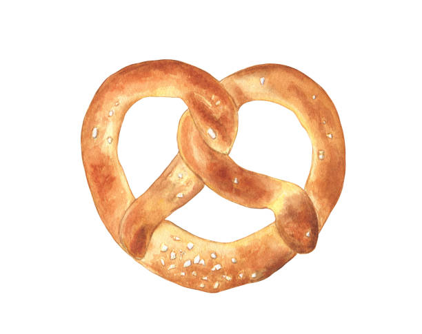 bildbanksillustrationer, clip art samt tecknat material och ikoner med akvarell illustration av saltad kringla, på vit isolerad bakgrund. traditionellt tyskt mellanmål. - pretzel