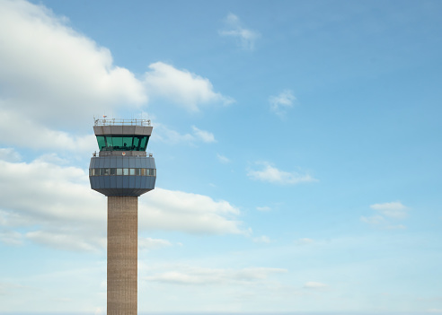 Modern airport control tower. No people.