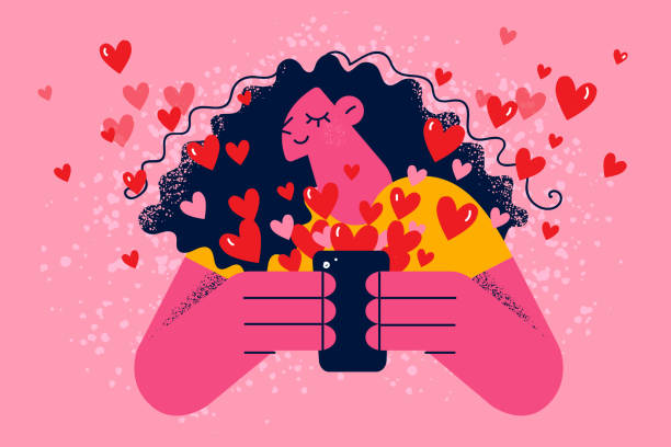 ilustraciones, imágenes clip art, dibujos animados e iconos de stock de citas en línea y aplicación para el concepto de amor - citas por internet