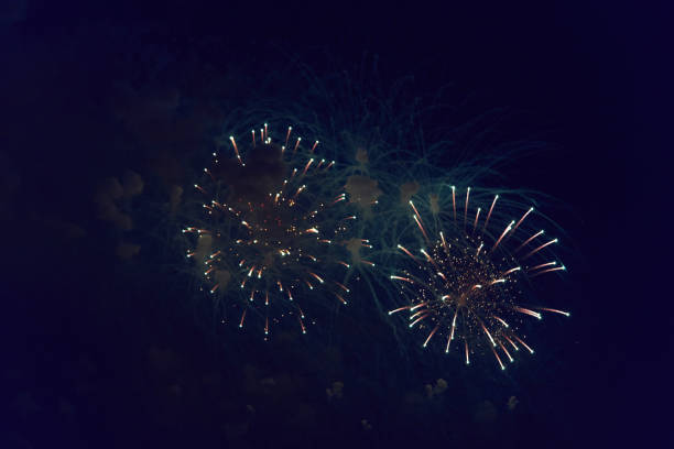 istock Blurred multicolored fireworks lights against the dark night sky 1320362325