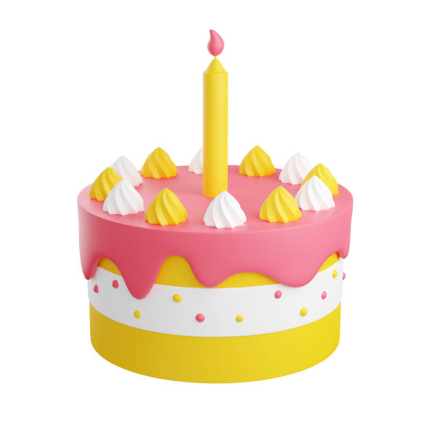 istock Birthday cake with decoration and candle 3d render illustration. 1320362407