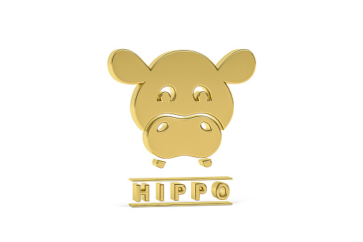 Golden 3d hippo icon isolated on white background - 3d render