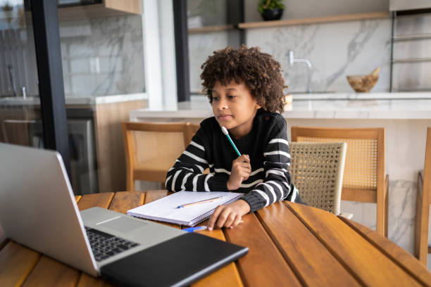 istock African american kid learn online. Homeschooling education during quarantine. 1320362568