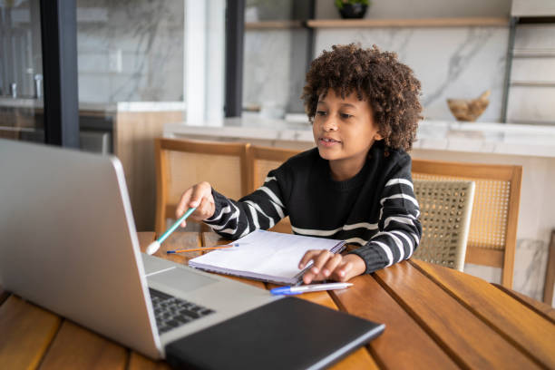 istock African american kid learn online. Homeschooling education during quarantine. 1320362622