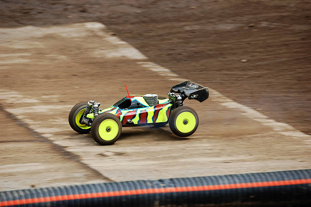 Radio controlled car racing around the track