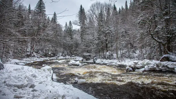 The river hidden in Jacques-Cartier National Park in winter.