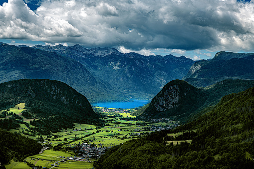 Andalsnes aerial panoramic view, Andalsnes is a town in Rauma Municipality in Norway. Rampestreken view. Beautiful landscape