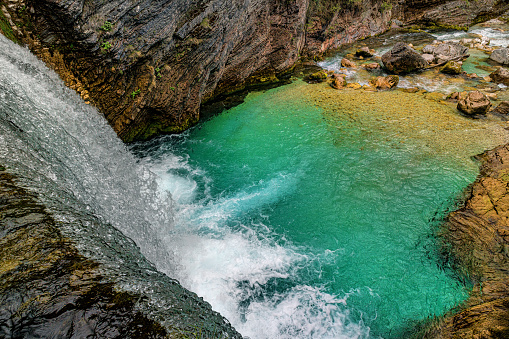 Waterfall in the gorge of the river Tolminka, Soča river,Primorska,Slovenia