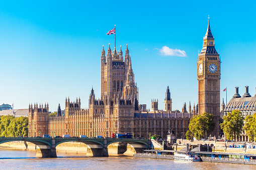 Big Ben and Palace of Westminster With Dark Dramatic Clouds forming above London