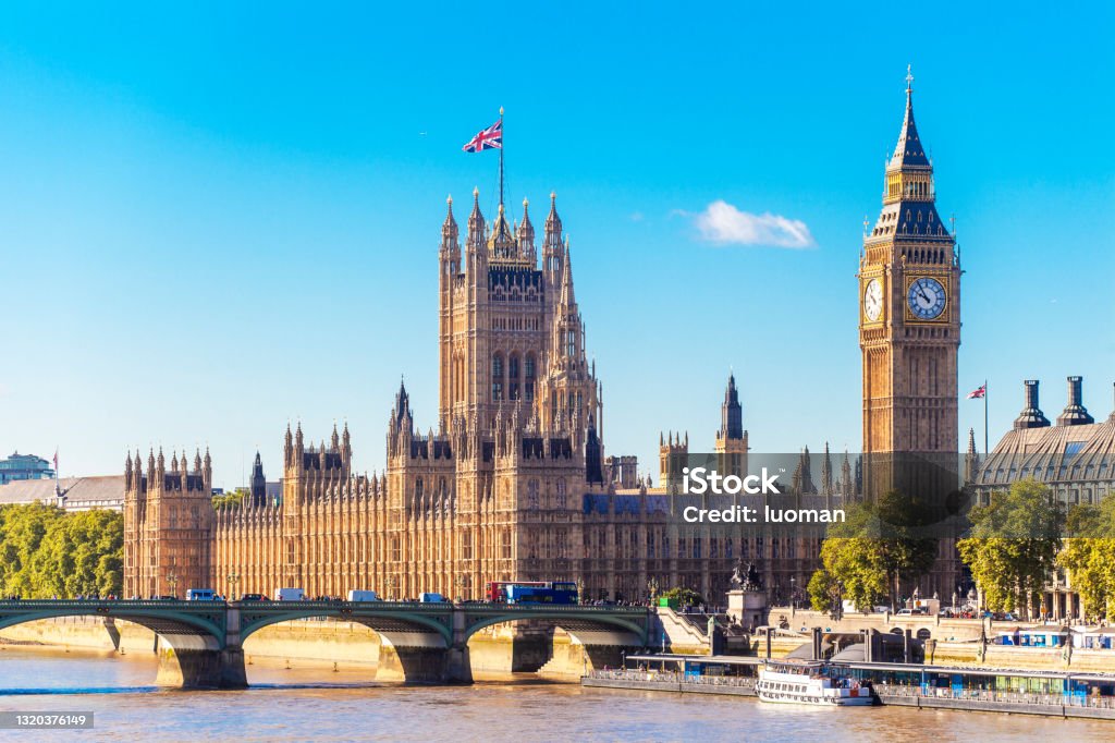 Houses of Parliament in London Westminster Bridge Houses Of Parliament - London Stock Photo