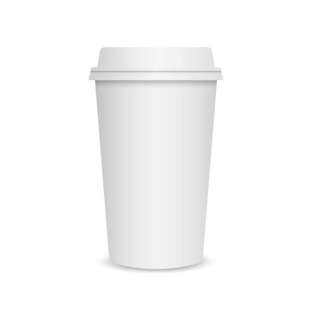 istock Coffee cup mockup. Paper mug template on white background. Coffee to go. Realistic paper cup with plastic lid close up. Takeaway drink isolated. Vector illustration 1320378638