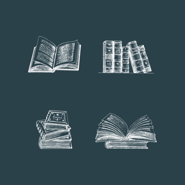 istock Set of graphic illustrations of books. Hand drawn sketches in vector. 1320379521