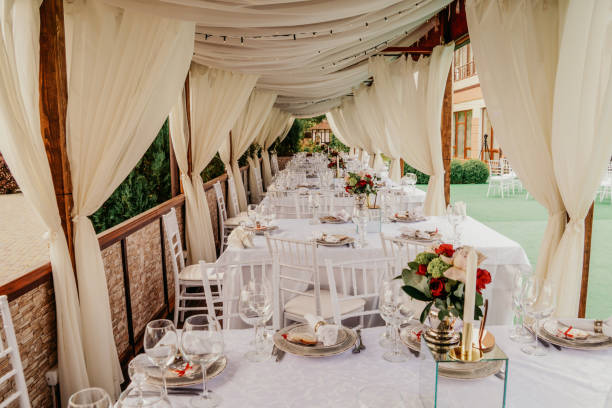 istock Set table at a wedding banquet in the park. 1320379724