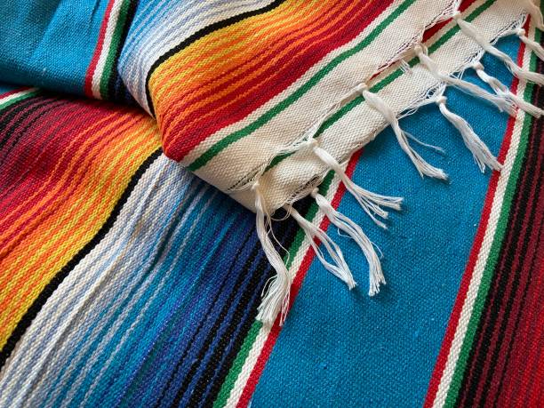 poncho background Cinco de mayo Mexican serape fiesta falsa pattern traditional culture blanket with stripes pattern copy space fabric textile material Mexican backdrop - stock photo photograph stock photo