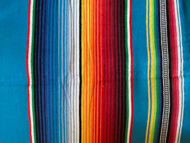 poncho background Cinco de mayo Mexican serape fiesta falsa pattern traditional culture blanket with stripes pattern copy space fabric textile material Mexican backdrop - stock photo photograph image stock photo