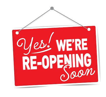 Yes we're re-opening Soon sign design for businesses on red sign on white background