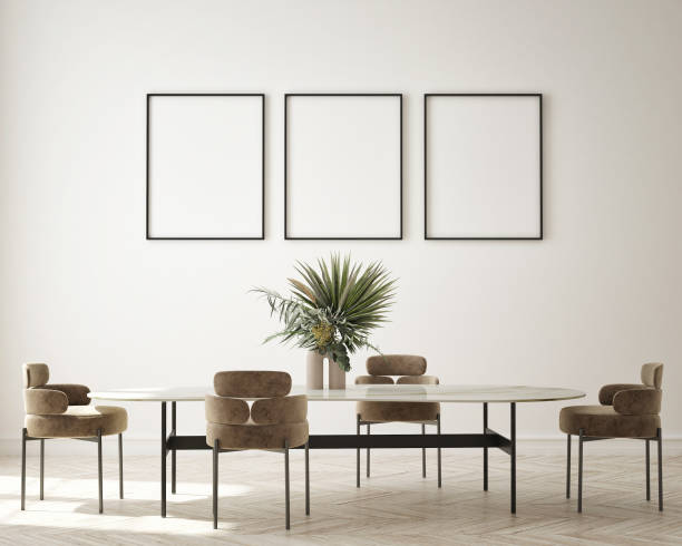 istock mock up poster frame in modern interior background, Minimalistic style, 3D render 1320385174