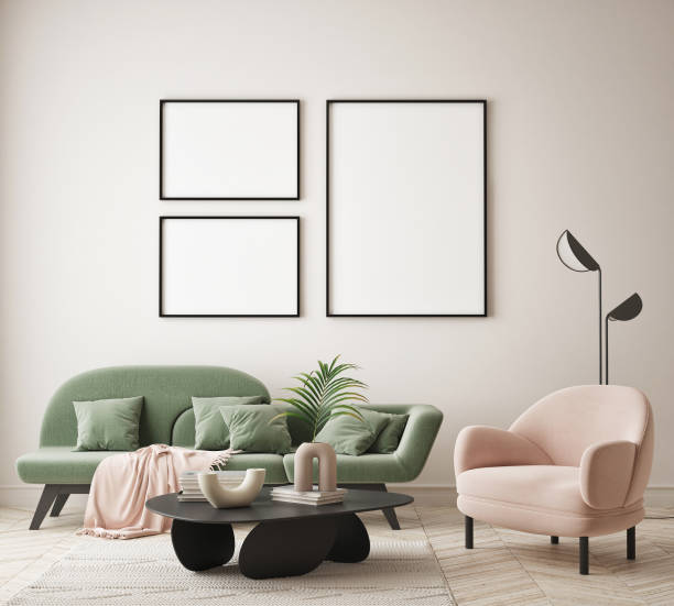 istock mock up poster frame in modern interior background, Minimalistic style, 3D render 1320385175