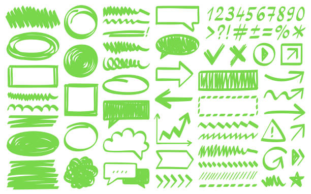 illustrations, cliparts, dessins animés et icônes de éléments de conception dessinés à la main - circle arrow sign shape green