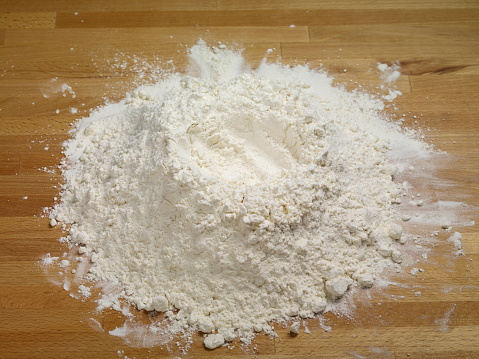 Flour on the wooden table