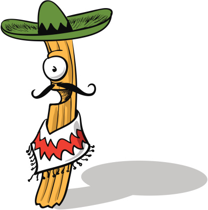 popular mexican (originally spanish) food churro illustrated in local mexican clothes