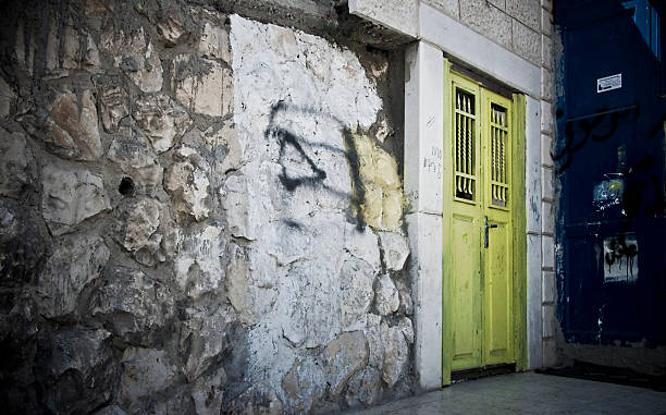 Grunge Green Door stock photo